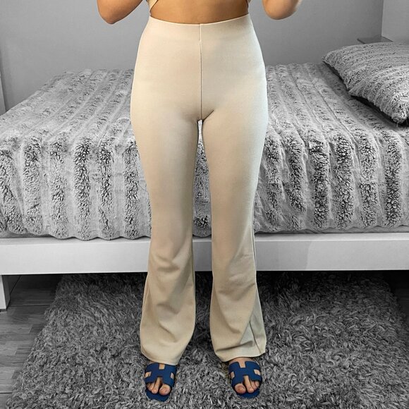 H&M Light Beige High Waisted Flared Sculpting Jersey Leggings - Picture 4 of 5